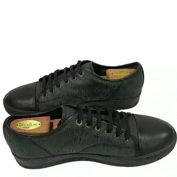 Lanvin Mens Sneakers DBB1 Black Patent  And Épi Leather Cap Toe Low Top Size 9 - Picture 1 of 16